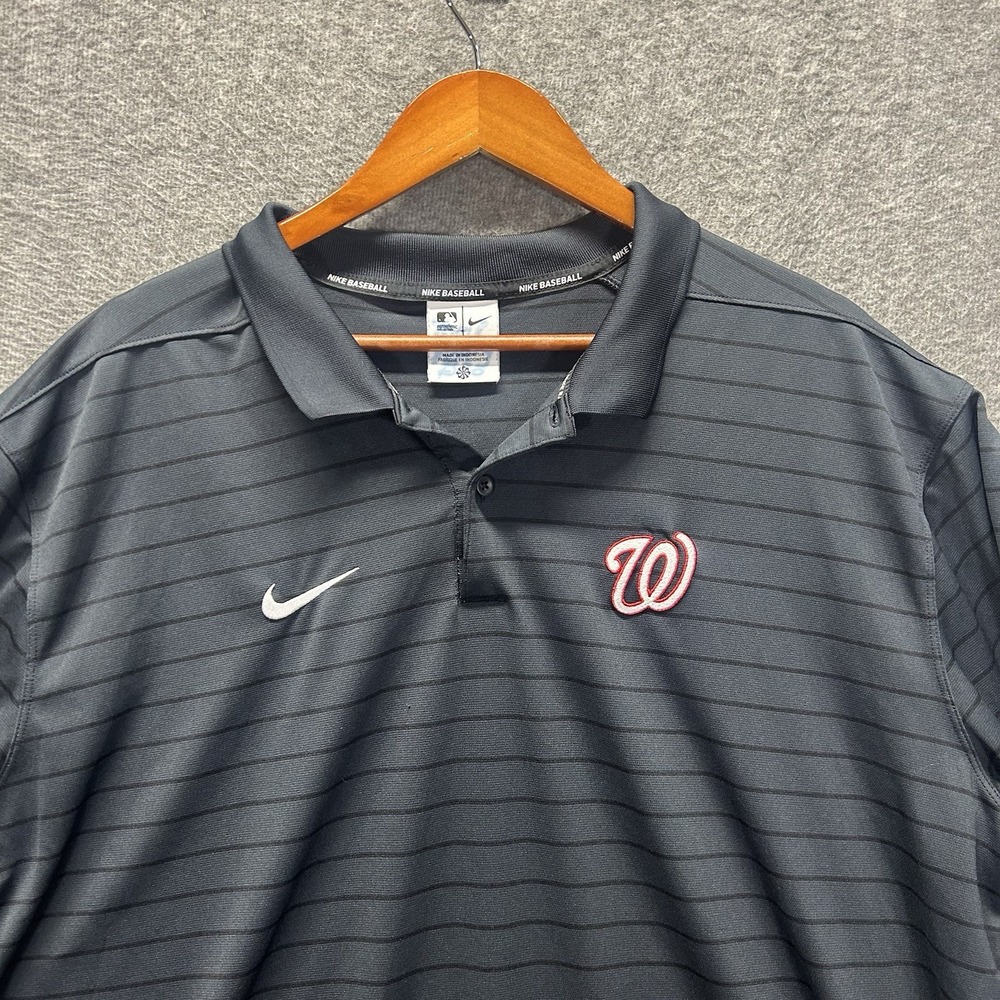 Washington Nationals Nike Baseball MLB Dri-Fit Polo‎ Men's Black Striped 2XL